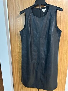 J. Crew Black Faux Leather Sleeveless Shift Dress